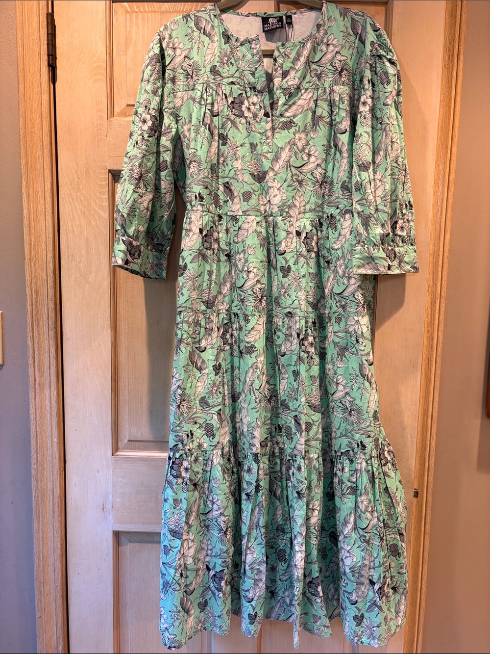 Madison Mathews New With Tags Mint Green Floral Tiered Dress XL